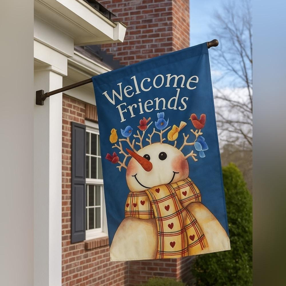 Custom‎ Decor Mary Ann June Welcome Friends Oversized Snowman Flag 39x28